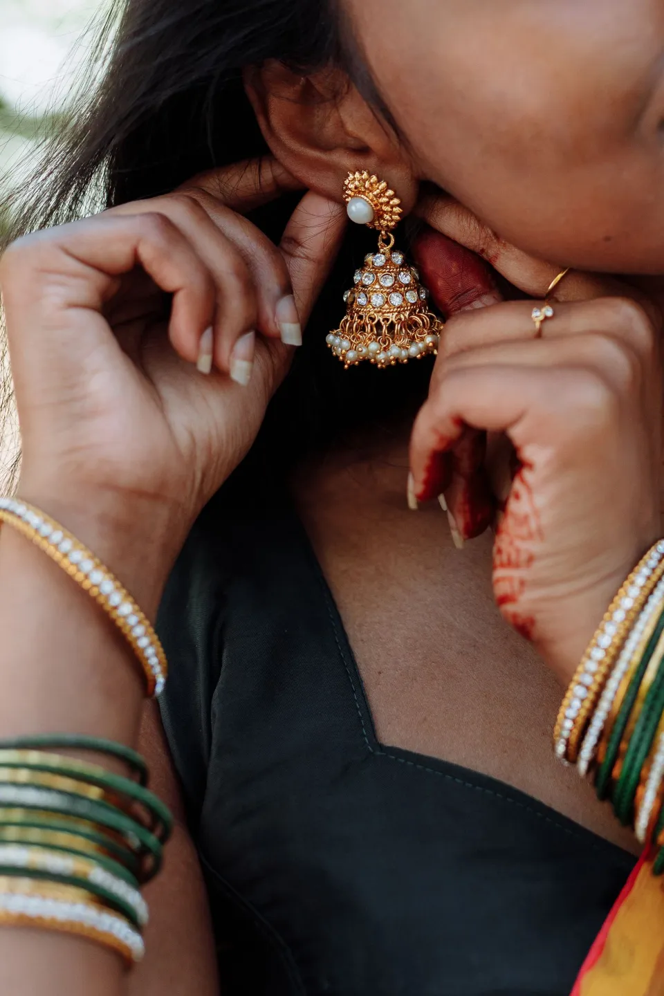 Chandni Oxidised Bell Jhumkas — styled